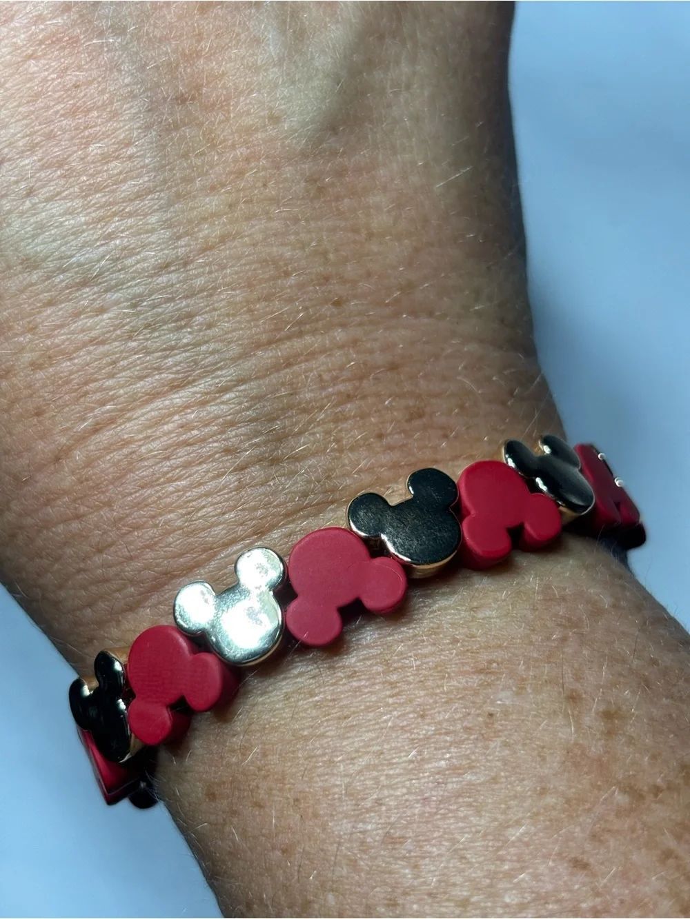 New Disney Mickey Head Link Bracelet in Red and Gold